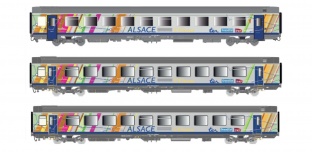 LS Models LS41209 3-tlg. Wagenset VTU SNCF ALSACE Design, Grand Est Logo Epoche VI H0. Wagenset VTU