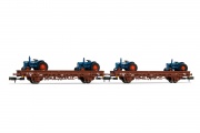 Arnold HN6489 2-tlg. Set Flachwagenmit 4 Traktoren,FS,  Ep. III-IV N-Spur