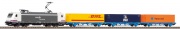 Piko 96900 Start-Set mit Bettung TRAXX RENFE mit 3 Containertragwagen H0