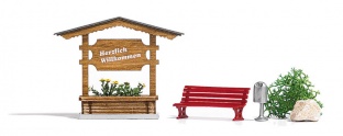 Busch 1144  Ortseingangschild aus Holz H0