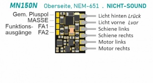 Zimo MN150N Subminiatur-Nicht-Sound-Decoder � 8,2 x 5,9 x 2,1 mm � 0,5 A � 4 FA