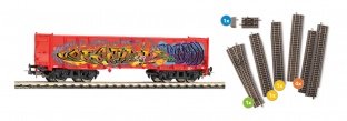 Piko 55380 Ergnzungs-Set  Gterwagen Eaos mit Graffiti und Gleiserweiterung H0