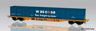 Piko 24566 Containertragwagen Sgnns mit E-Aufbau blau CH-Wascosa VI H0
