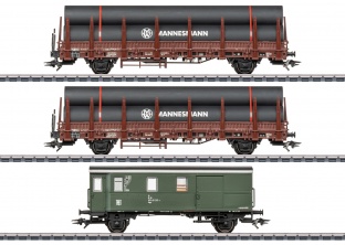 M�rklin 46569 Rungenwagen-Set 2 mit Stahlr�hren-Beladung H0 AC